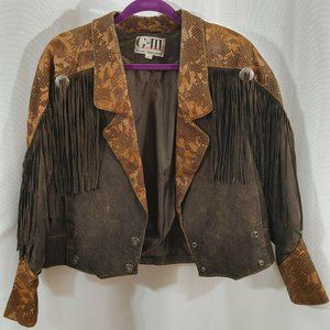 G-III Womens Leather Fringe Snake Pattern Western